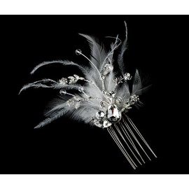 Amabel Gorgeous Rhinestone Dazzle Feather Wedding Bridal Hair Comb - White