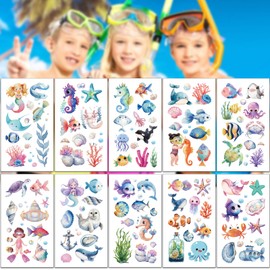 100 Pcs Ocean Animals Temporary Tattoos, Washable Sea Creature Tattoos Stickers for Kids, Ocean Theme Party Tattoos, Under The Sea Party Decorations for Parties, Classrooms