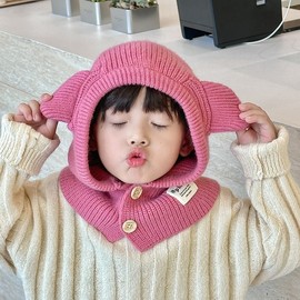 Kids Bear Balaclava Hat, Baby Fall/Winter Solid Color - LF2680 One Size / Bear - Roda Red (Recommended for 2-8 Years, 44-52cm) 3ea