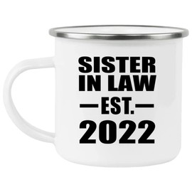 Designsify Gifts for Christmas, Sister In Law Established EST. 2022, 12oz Camping Mug Stainless Steel Enamel Tea-Cup with Handle, for Birthday Anniversary Xmas Thanksgiving Day Party, to Men Women