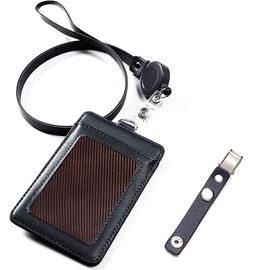 VIAKY Pass Case, ID Card Holder, Reel Type, Band, Clip, Neck Strap, Employee ID, Name Tag, Transfer, Leather, 3 Pockets, Vertical, Simple, Functional, Present, Unisex