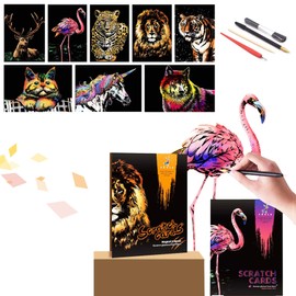 Scratch painting & scratch art for adults, 8pcs Rainbow Painting Night View Art&Craft, Engraving Art Set-by Liveda（Animal series）