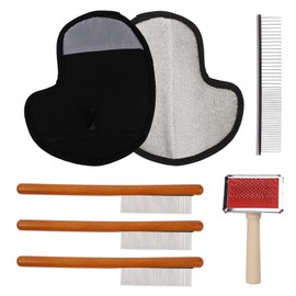 NAFJYR 6 Pcs Pet Hair Removal Set, Reusable Electrostatic Gloves and Pet Combs for Grooming Small Dogs