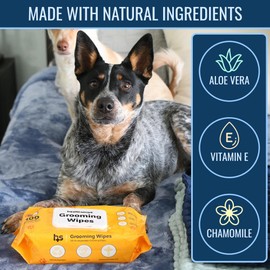 HealthSmart Dog & Cat Grooming Wipes, Alcohol and Paraben Free, Gentle on Skin, 100% Biodegradable, 100 Count, Deodorizing, Great for Paws, Ears, and Butt