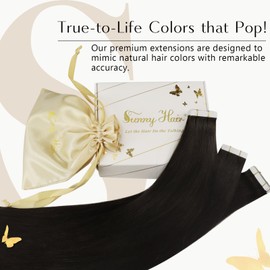 Sunny Tape in Human Hair Extensions, 2 Darkest Brown Tape in Extensions Real Human Hair Straight Tape in Brown Hair Extensions Remy 40g 20pcs 12inch