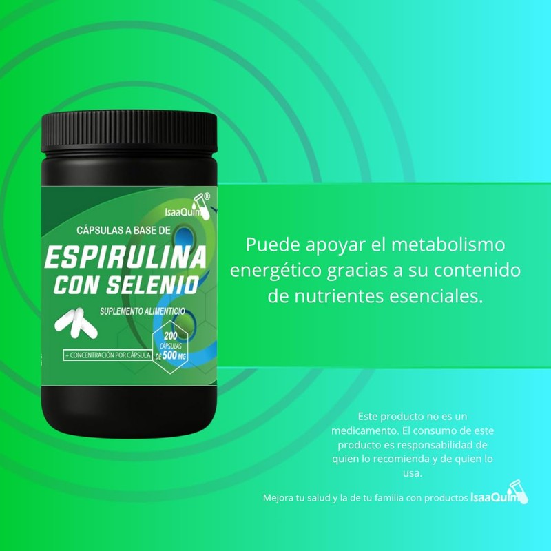 Espirulina con Selenio IsaaQuim | Suplemento Alimenticio | 200 Cápsulas