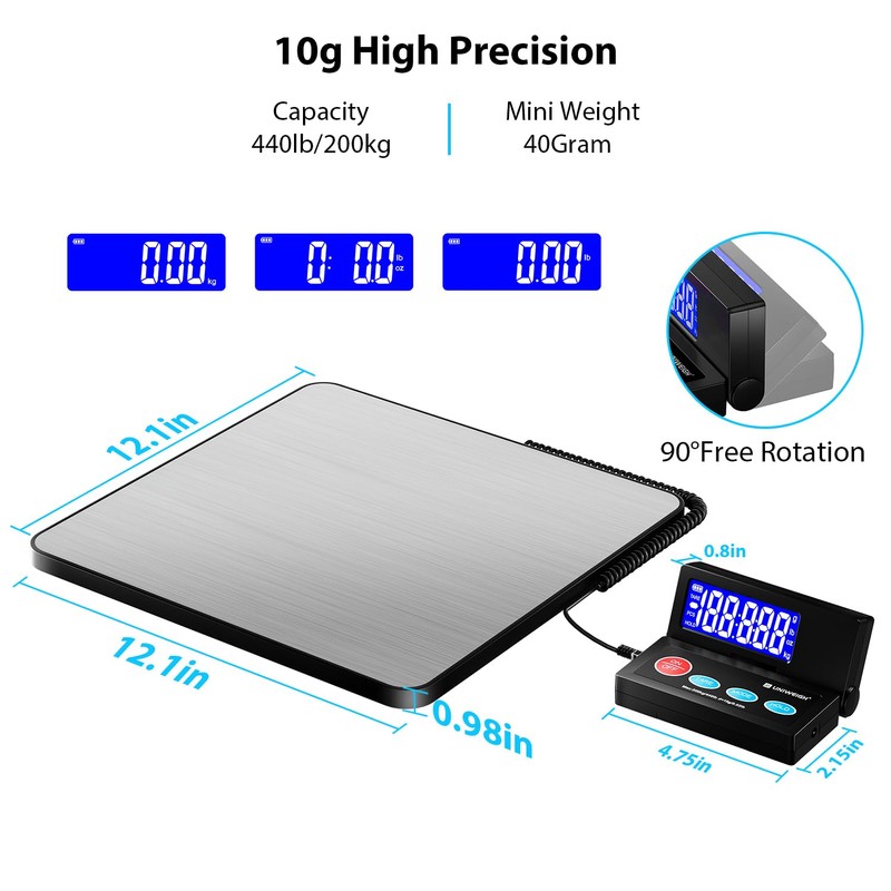 UNIWEIGH Shipping Postal Scale 440lb,Commercial Weight Scale for Packages,Postage,Luggage,Small Business,