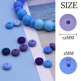 GUNKY 100PCS Silicone Abacus Beads for Keychain Making,12MM Silicone Beads Bulk, Silicon Mix Blue and Purple Lentil Bead 12MM Silicone Beads for Keychain Making Pen Making Silicone Spacer Beads