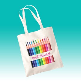 SmartyPants Best Teacher Crayon Tote Bag - Pen Pencil Case Last Day School Leaving Nursery Kids Childs Drawing Bright Fun Cute Reusable Cotton Shopper Gift Present (Natural Prime)