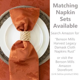 Benson Mills Harvest Legacy Damask Fabric Table Cloth Fall, Harvest, and Thanksgiving Tablecloth (Rust/Burnt Orange, 60" x 140" Rectangular)