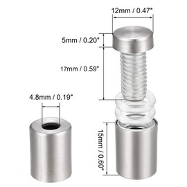TA-VIGOR 1/2 Dia x 1"(12x24mm) Acrylic Standoff Screws, Stainless Steel Wall Mount Fixings for Glass Signs and Displays, Standoff Hardware with Rubber Spacers 4 Pack