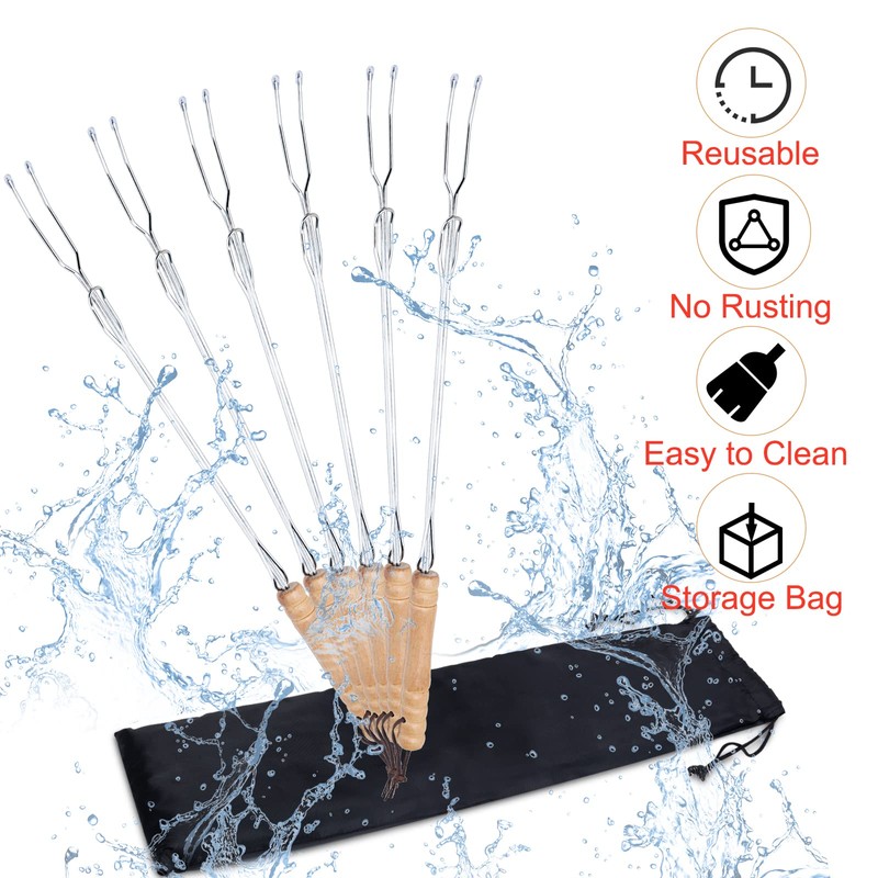 HENGI 6 Pack Marshmallow Sticks for Fire Pit, 30" Extendable