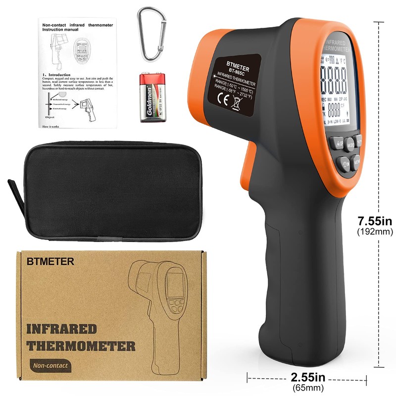 Infrared Thermometer Gun - BTMETER 985C Non Contact 16:1 IR