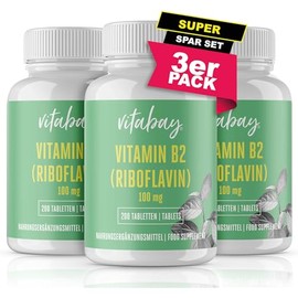 Vitabay Vitamin B2 (Riboflavin) | 600 Vegan Tablets (Set of 3) | High Dose with 100 mg | Laboratory Tested & Made from High-Quality Raw Materials