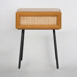 NTC Solid Oak Drawer Face Lulu Nightstand with Natural Rattan Drawer, Mid-Century Side Table for Bedroom, Bedside Furniture, End Table – Waterproof, Heat Resistant, Easy to Assemble – Rustic Oak