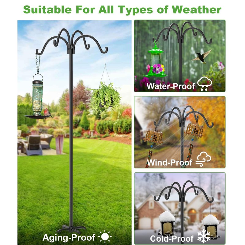 4-Hooks Shepherds Hooks for Outdoor, 92" Heavy Duty Bird Feeder