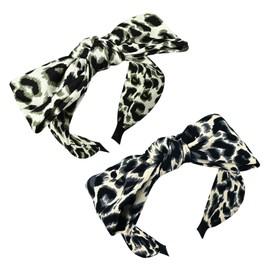 Yonchic 2-Piece Leopard Print Wide Headbands for Women & Girls, Non Slip Fashion Cheetah Print Bow Knot Headband, Trendy Animal Printed Hairbands Hair Accessories (Gray & Green)