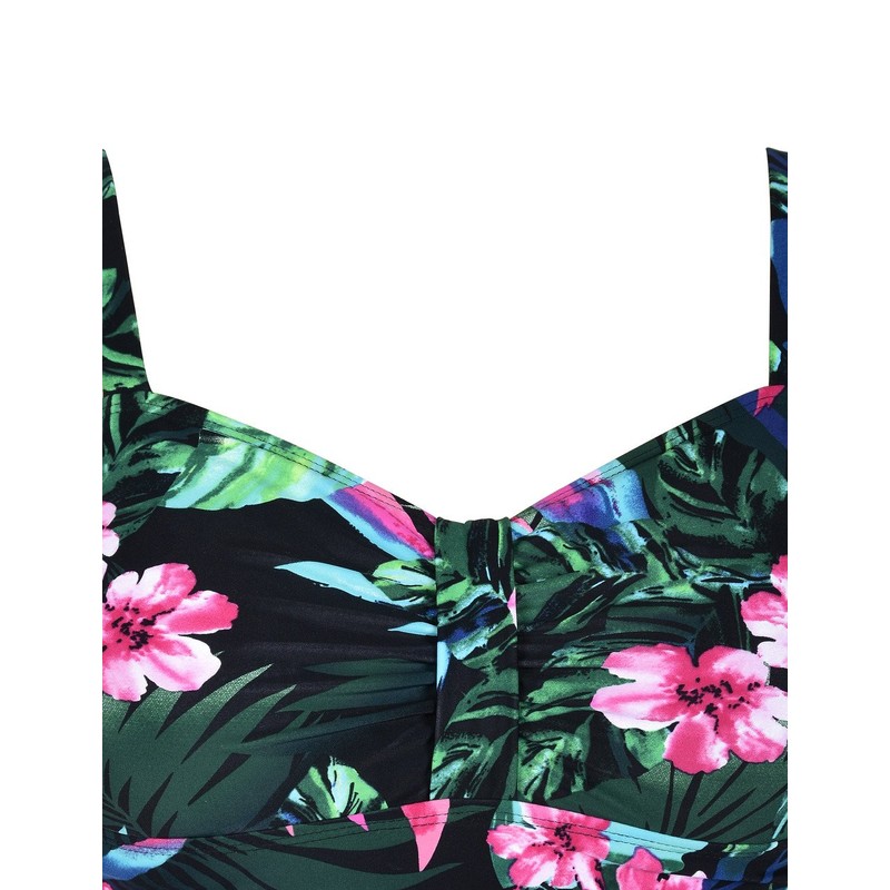Hilor Women's 50's Retro Ruched Swimwear Tankini Tops with Ruffle