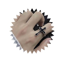 Inateannal Punk Cross Ring Black Crucifix Rings Silver Half Open Cross Ring Metal Finger Rings Retro Simple Rings Jewelry for Women and Girls Gifts
