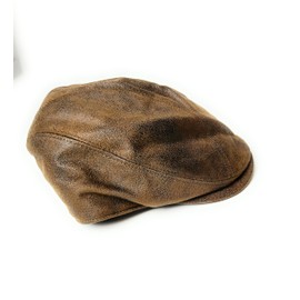 KGM Accessories Stylish Faux Leather Distressed Look Panel Flat Cap - Men`s Classic Baker boy caps (Brown Flat Cap, M/L)
