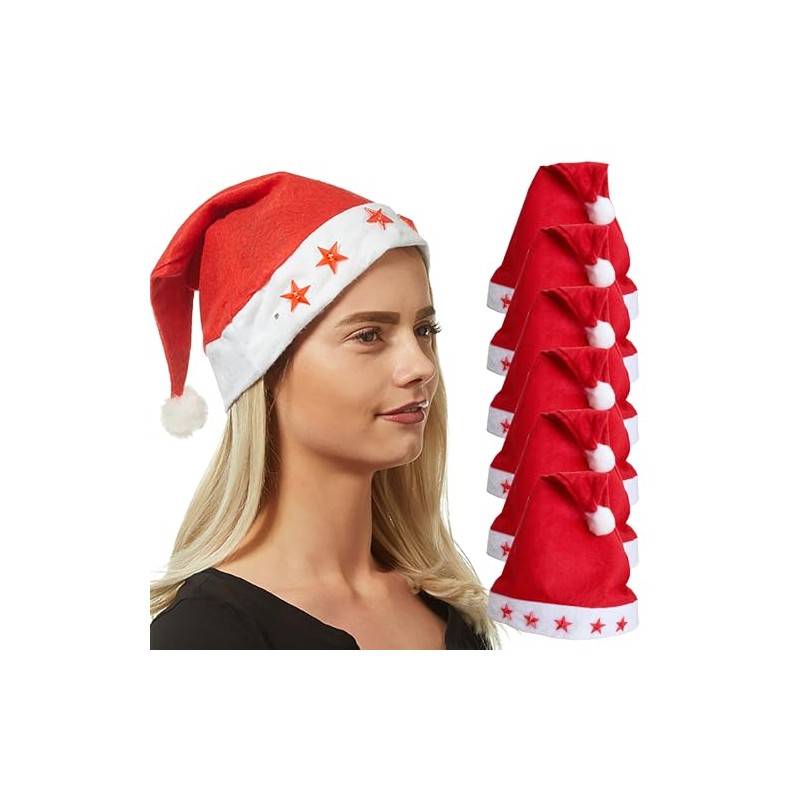 Annastore 6 x Christmas Hat with Flashing Stars Santa Hat