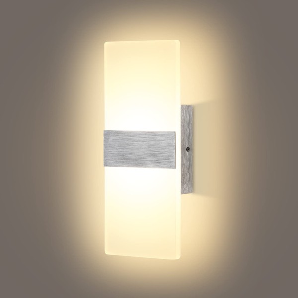 LIGHTESS Modern Wall Sconces Dimmable 12W, LED Wall Lights Silver Up Down Wall Lamp for Bedrooms Hallway Corridor, Warm White, LG9930072