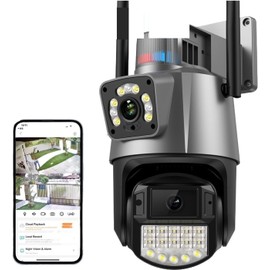 SQUADO Externe PTZ Sicherheitskamera 4K 8 MP, Dual-Linse, 4-facher Zoom, Farb-Nachtsicht, AI-Überwachung, mit App