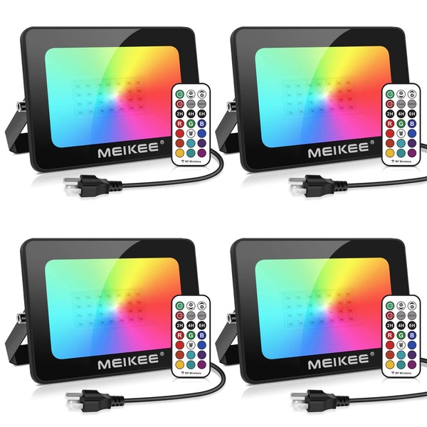 MEIKEE 4 Pack RGB LED Flood Lights 300W Equivalent, 35W Color Changing Flood Light with Remote Control, Indoor Outdoor IP66 Waterproof Dimmable Wall Washer Light Party Stage Landscape Lighting