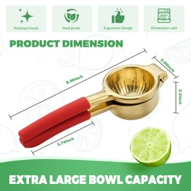Lemon Squeezer,304 Stainless Steel Citrus Press Juicer,Non-Slip Grip Design Manual Juicer,Heavy Duty Manual Citrus Press Juicer & Lime Squeezer-Rose Gold & Red