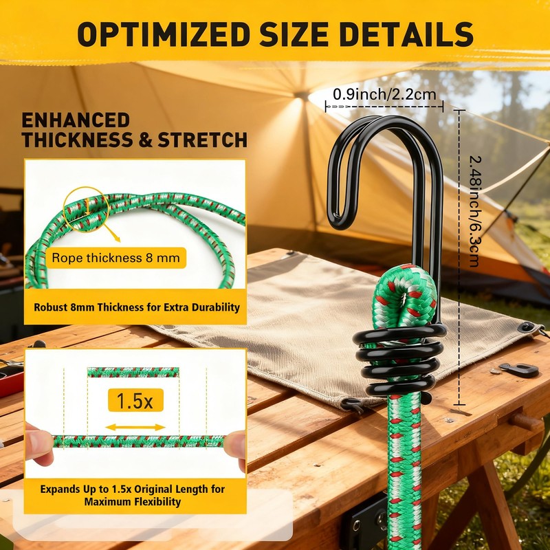 Bungee Cords Heavy Duty Outdoor: 20 Pcs Premium Rubber Bungee