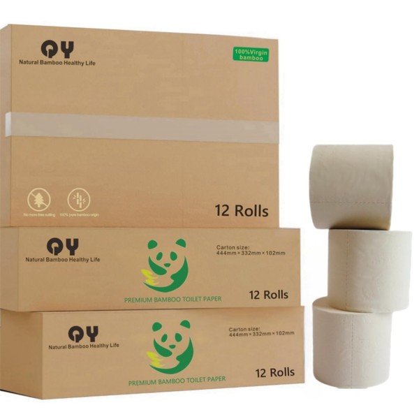QingYa Premium Bamboo Toilet Paper 12 Mega Rolls, 3 ply,