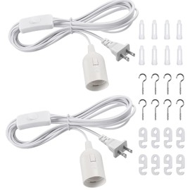 DiCUNO Hanging Lantern Extension Cord Cable, E26 Pendant Light Socket On Off Inline Cord Switch Control Lamp, Switch Close to Polarized Plug, 13 Feet, White, 2-Pack