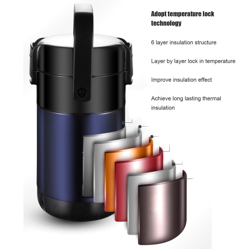 2.6L Thermal Food Container 304 Stainless Steel 4 Layers Vacuum