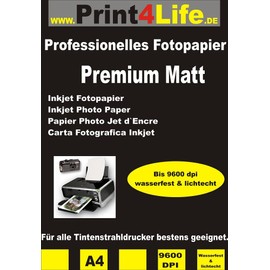 50 sheets of photo paper PREMIUM MATT Inkjet Paper Photo Paper 120g /m² one-sided A4 specially coated to 9600 dpi inkjet printer Water-resistant