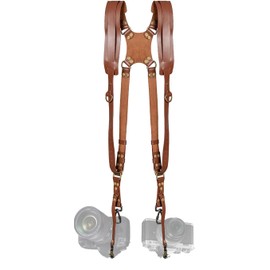 JUSTHERE Camera Harness, Dual Camera Harness for Photographers, Leather Camera Strap for Two-Cameras Double Camera Harness for DSLR/SLR Strap for Travel photography, Camping, Vacation (Brown)
