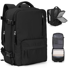 Travel Backpack for Women Men Business Laptop Backpack Fits 15.6 Inch Airline Cabin Bag Carry On Backpack Water Resistant with Shoe Pouch Casual Daypack Weekend Overnight,D1-Black