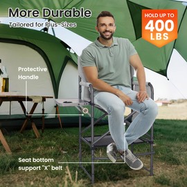 Foristrail 30" Bar Height Director Chair - 400lbs Heavy Duty with Detachable Footrest & Side Table, Portable Foldable Chair for Makeup Artists/Outdoor Events (Black/Gray)