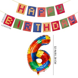 32-Zoll Farbiger Aluminiumfolie-Baustein-Ballon Mit Einer Baustein-Themenfahne Für Geburtstagsfeiern Und Partydekorationen (Nummer 6)