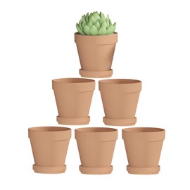 Fcacti 4 Inches Small Terracotta Pots with Saucer, 6 Pack 4" Terra Cotta Planter with Drainage Holes, Small Clay Flower Pots for Plants, Succulents, Crafts, Wedding Favor