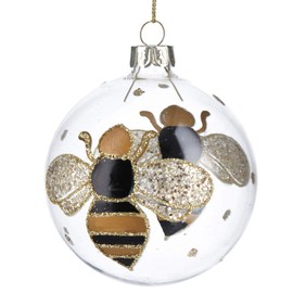 Gisela Graham Glass Bauble with Black and Gold Bumble Bee