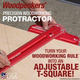 Woodpeckers Woodworking Protractor Head, Metric, Turns Woodpeckers Woodworking Rules Into Adjustable T-Square