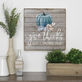 Simply Said, INC Perfect Pallets Fall Sign - Give Thanks with a Grateful Heart - 14 x 14 inch Wood Sign - Pumpkin Fall Decor - Blue Pumpkin Decorations - Thanksgiving Sign - PAL1250