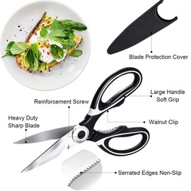 Poultry Scissors, Kitchen Scissors, Stainless Steel, Multi-Purpose Household Scissors, Scissors with Protective Cover for Bones, Fish, Herbs, Vegetables, Can Cutter (White)