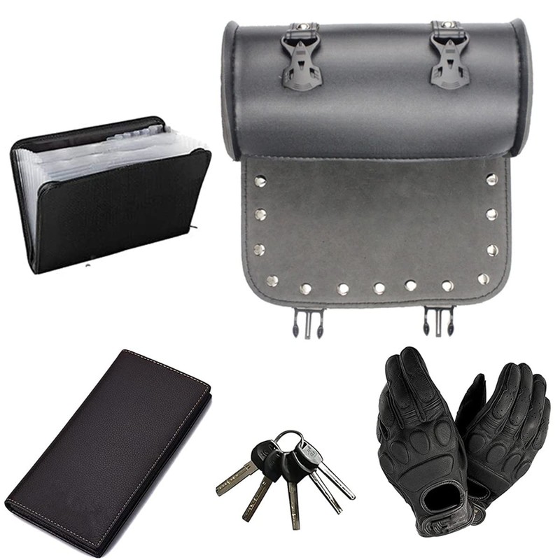 LIKENNY Mini Motorcycle Tool Back Studded PU Leather Storage Bag