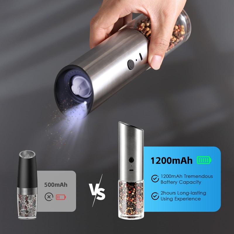 Vzaahu Gravity Electric Pepper and Salt Grinder Set of 2