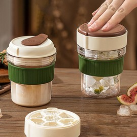 2025 New Ice Cube Cup with Lid and Molds for Iced Drinks Portable Sealed Tumbler with Protective Sleeve for Coffee, Juice, Smoothie