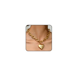 Chunky Heart Necklace for Women Gold Statement Heart Necklace Big Puffy Heart Pendant Choker Necklaces Chunky Chain Jewelry (Style 3)