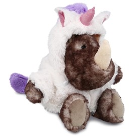 DolliBu Sitting Brown Rhino Unicorn Plush Stuffed Animal Toy - Super Soft Rhinocorn Dress Up with Removable Plush Unicorn Outfit, Cute Fantasy Wildlife Gift – 5.5 Inches