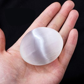 GOKTRO Selenite Palm Stone - Pocket Massage Worry Stone for Natural Body Chakra Balancing & Energy Healing Therapy - Premium Quality Crystal for On-The-Go Relaxation and Wellness