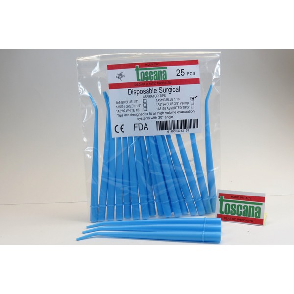 Surgical Aspirator Suction Tips Blue 25 Pack 1/16'' Dental 1A5193
